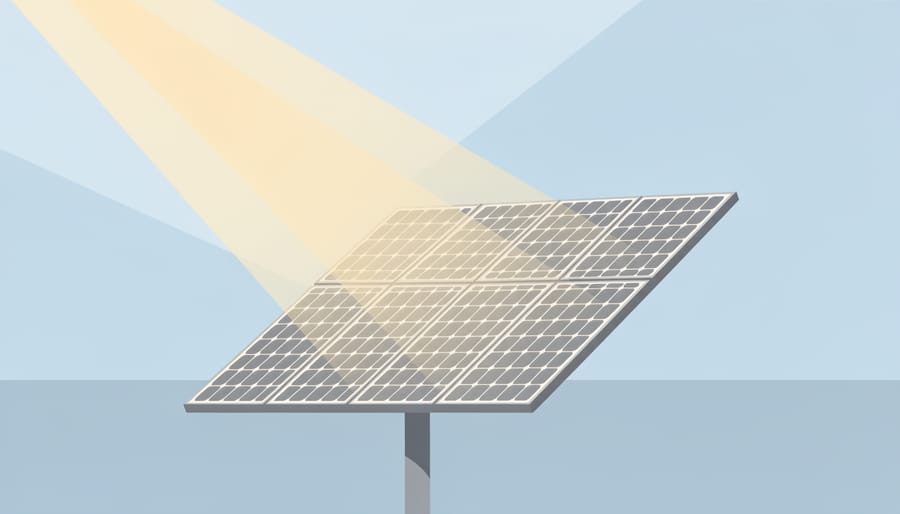 Close-up of a solar panel surface illuminated by direct sunlight.